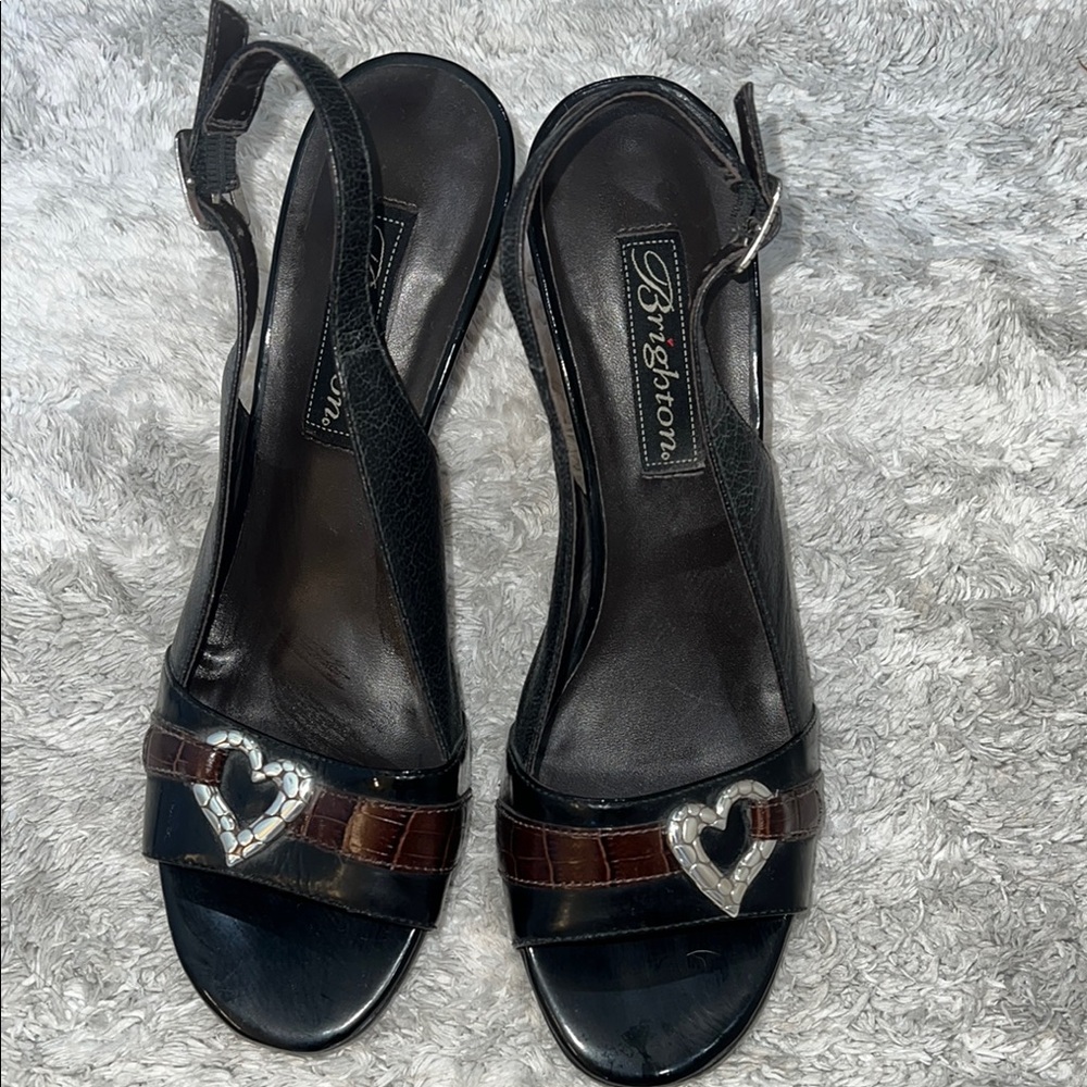 Brighton Black and Brown Sandals with Heart Embellishment